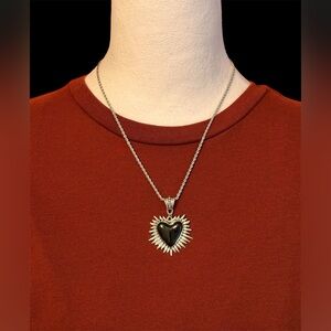 Sacred Heart Necklace Black Heart Silver Necklace Stainless Steel Chain New